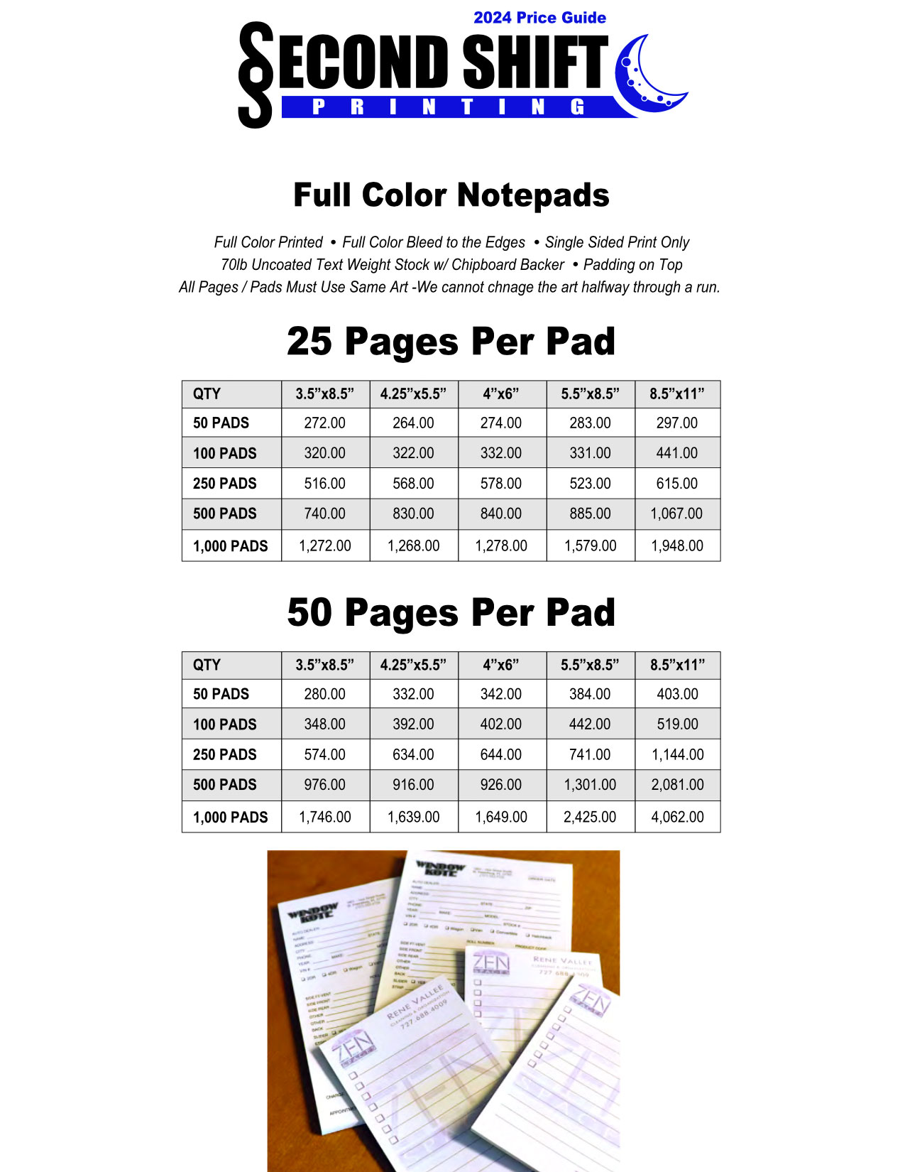 notepad pricing chart