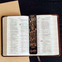 Bookmark, custom printed, in open book