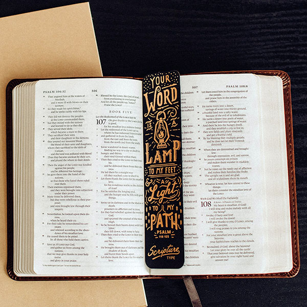 Bookmark, custom printed, in open book